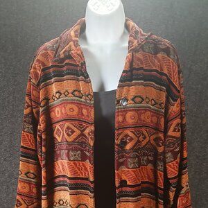 Vintage Boho Tapestry Button-Front Jacket in Rust & Ochre